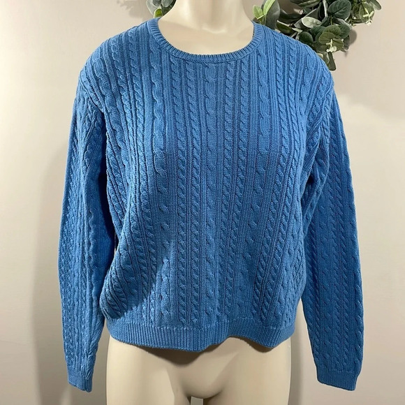 Vintage Wainscot Petites 100% Cotton Crew Neck Cable Knit Sweater Blue S - Picture 1 of 14